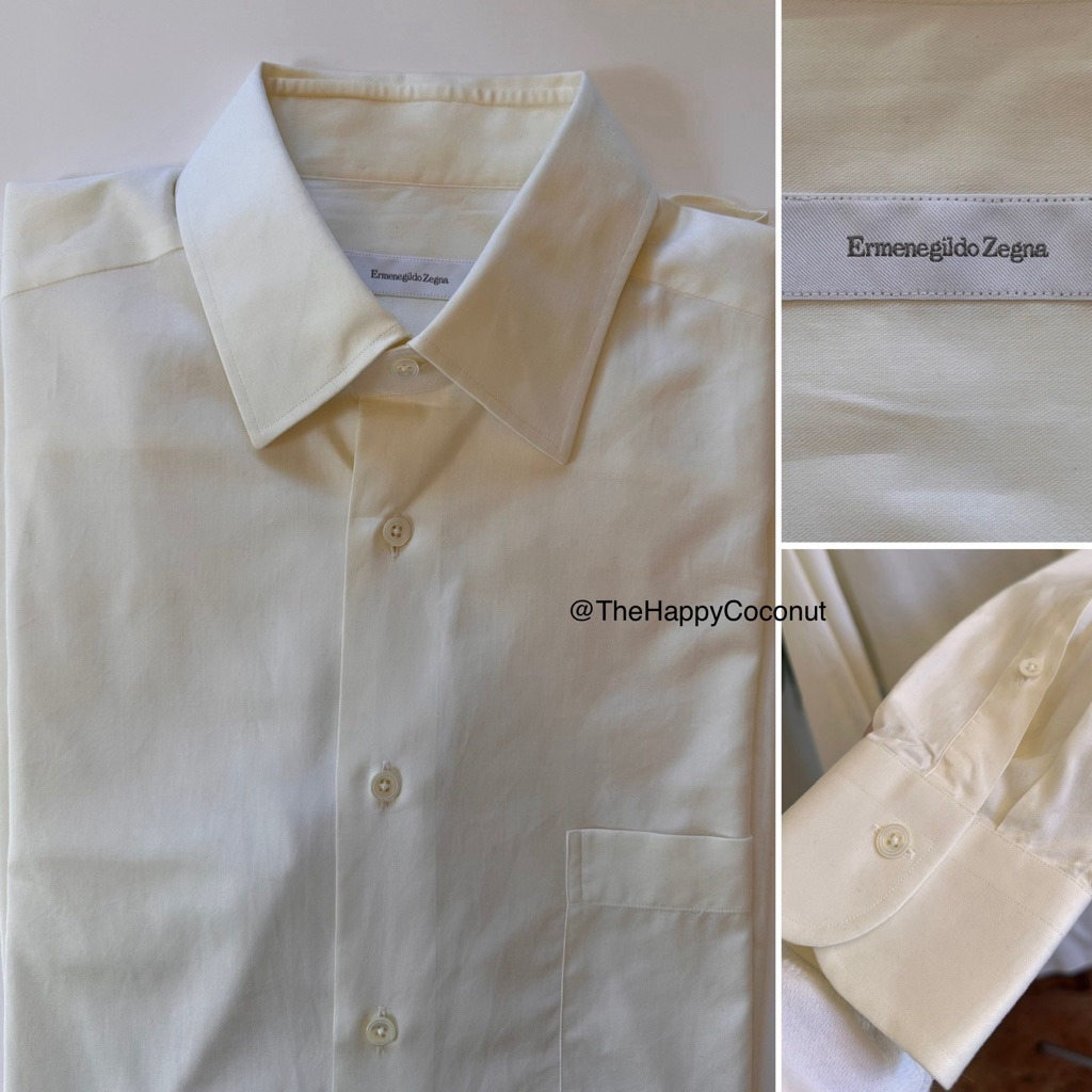 Ermenegildo Zegna Shirt Size 42/16.5 Off White Button Down Oxford Long Sleeve